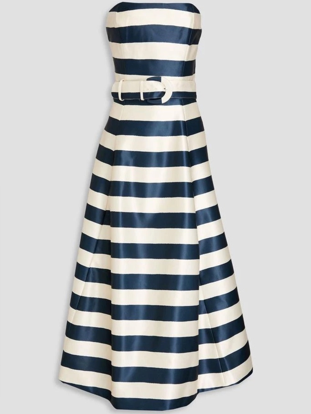 Nicholas Black and Cream Striped Strapless Gown with Belt Size 6